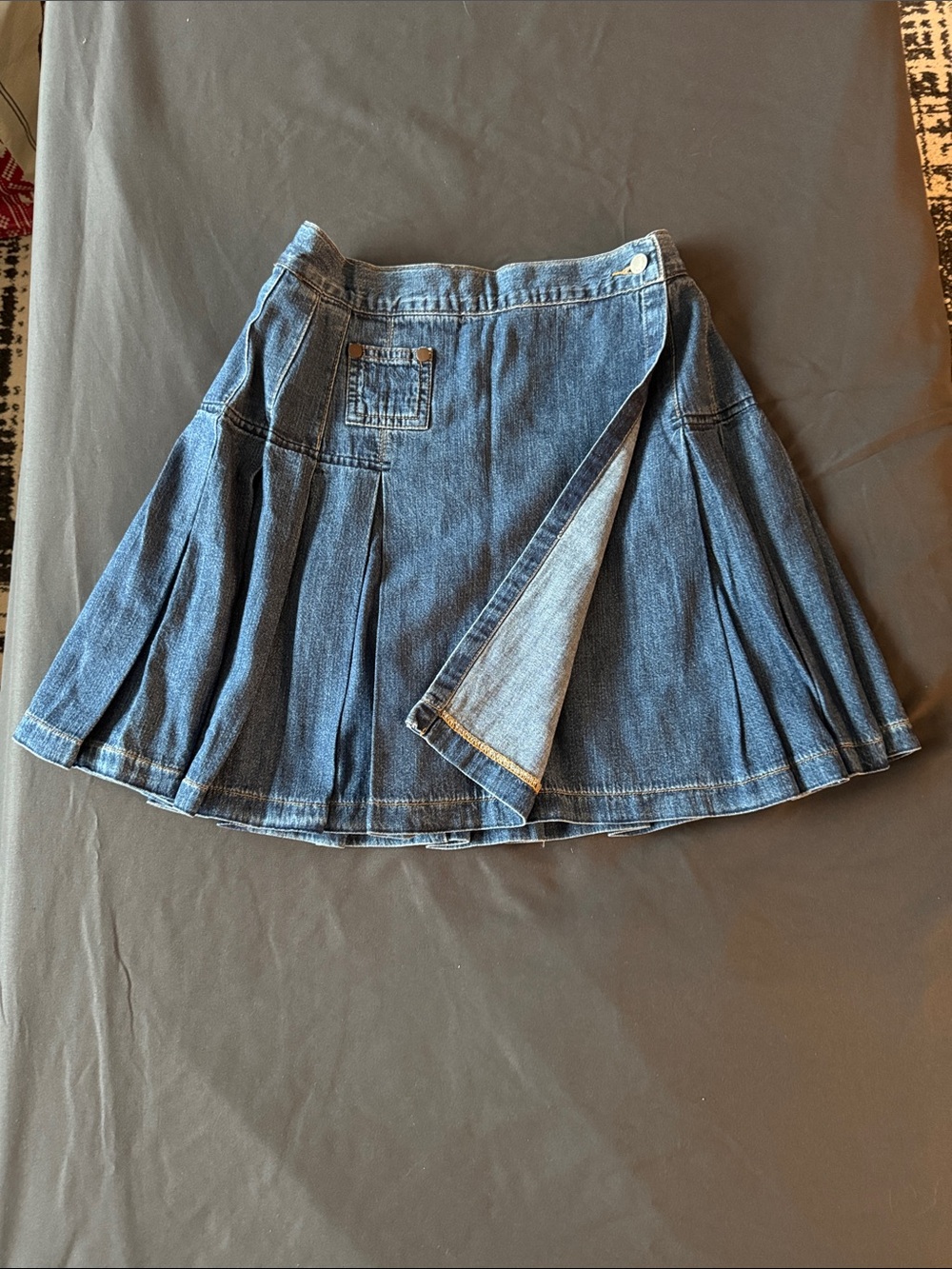 Ann Taylor Dark Blue Denim Pleated Skater Skirt